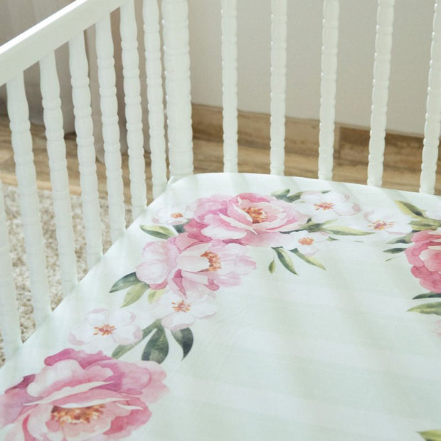 Jersey Knit Polyester Bedding Set in Pinstripes and Peonies - Gift Set - Custom Crafting Alliance, LLC
