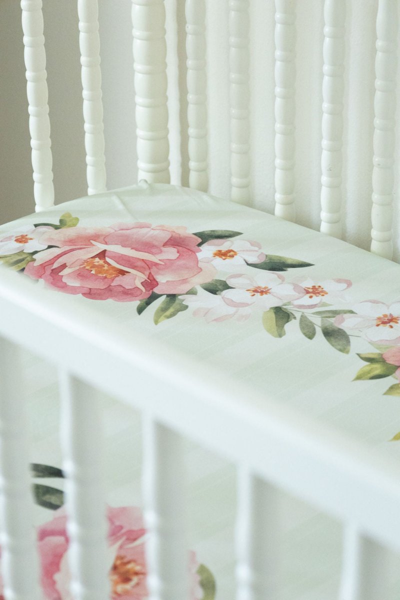 Jersey Knit Polyester Bedding Set in Pinstripes and Peonies - Gift Set - Custom Crafting Alliance, LLC