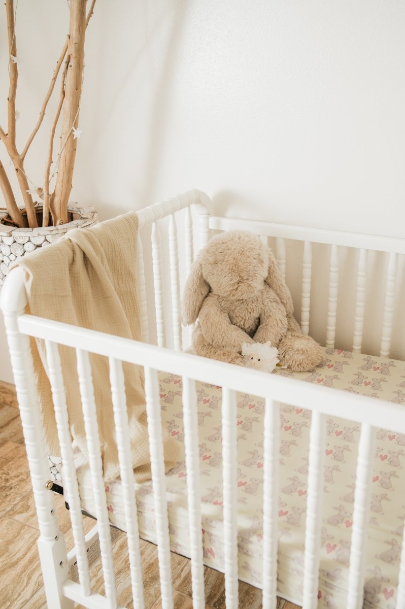 Jersey Knit Polyester Crib Sheet in Some Bunny Loves Me - Crib Sheet - Custom Crafting Alliance, LLC