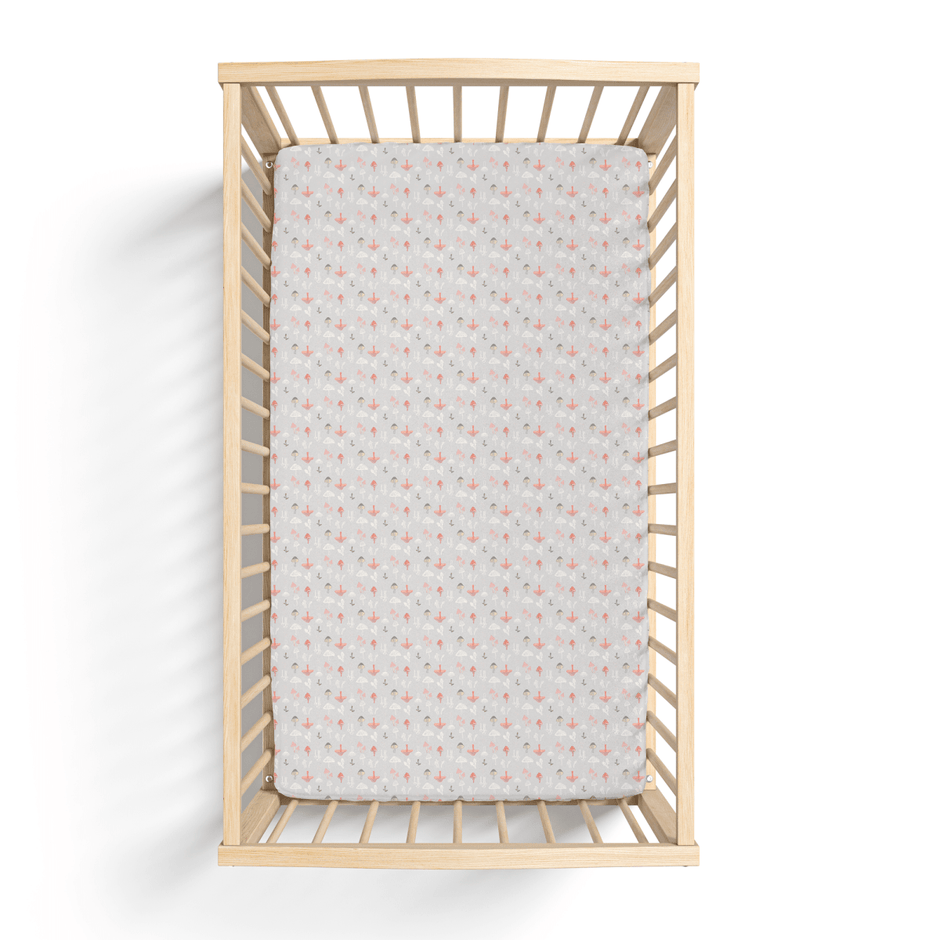 Jersey Knit Polyester Crib Sheet in Woodland Mushroom Meadow - Crib Sheet - Custom Crafting Alliance, LLC