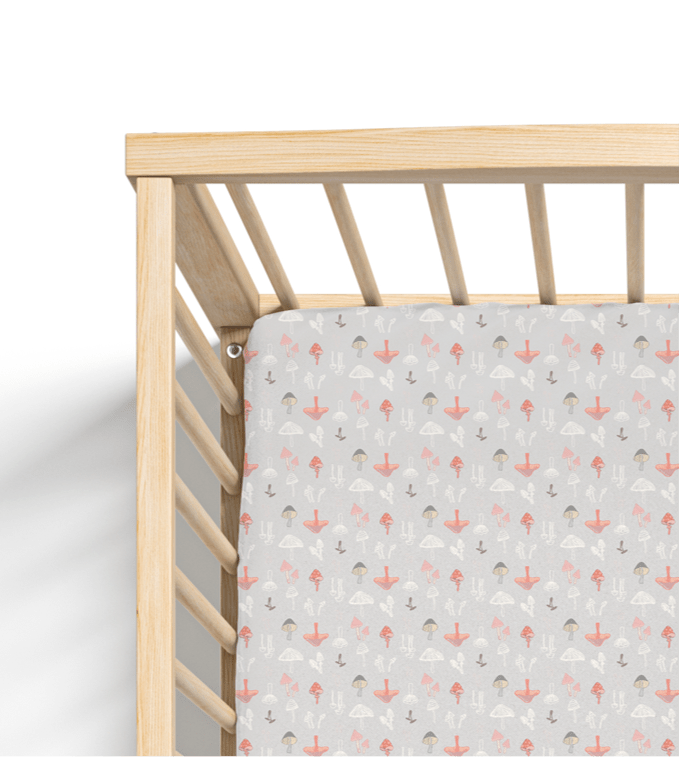 Jersey Knit Polyester Crib Sheet in Woodland Mushroom Meadow - Crib Sheet - Custom Crafting Alliance, LLC