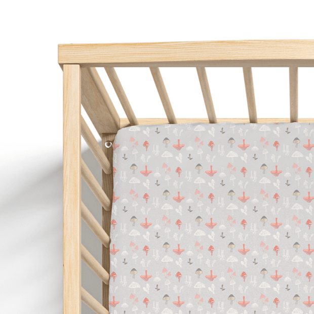 Jersey Knit Polyester Crib Sheet in Woodland Mushroom Meadow - Crib Sheet - Custom Crafting Alliance, LLC