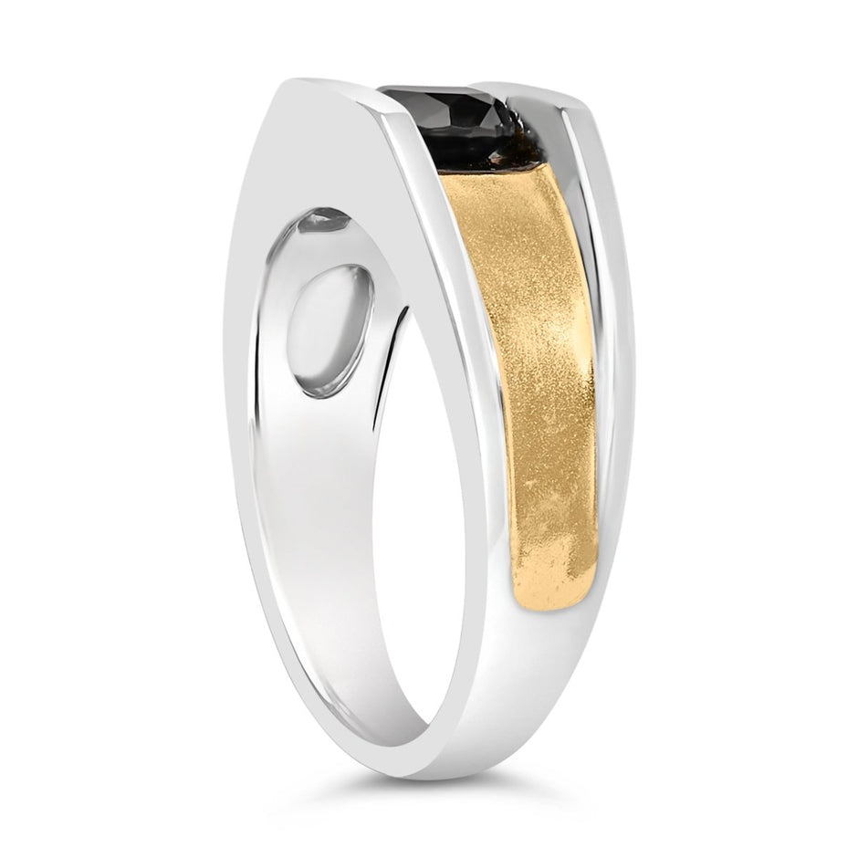 Men's 14K Yellow Gold Plated Sterling Silver 1.0 Cttw Round Black Diamond Band Ring - Rings - Custom Crafting Alliance, LLC