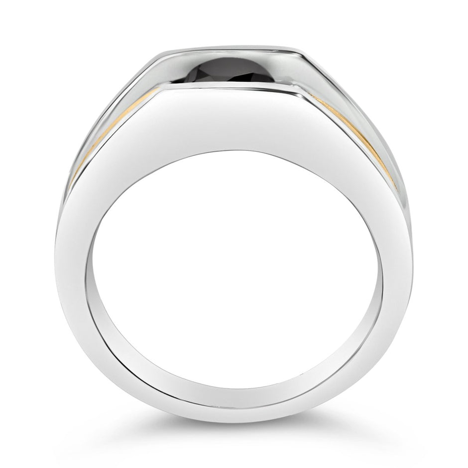 Men's 14K Yellow Gold Plated Sterling Silver 1.0 Cttw Round Black Diamond Band Ring - Rings - Custom Crafting Alliance, LLC