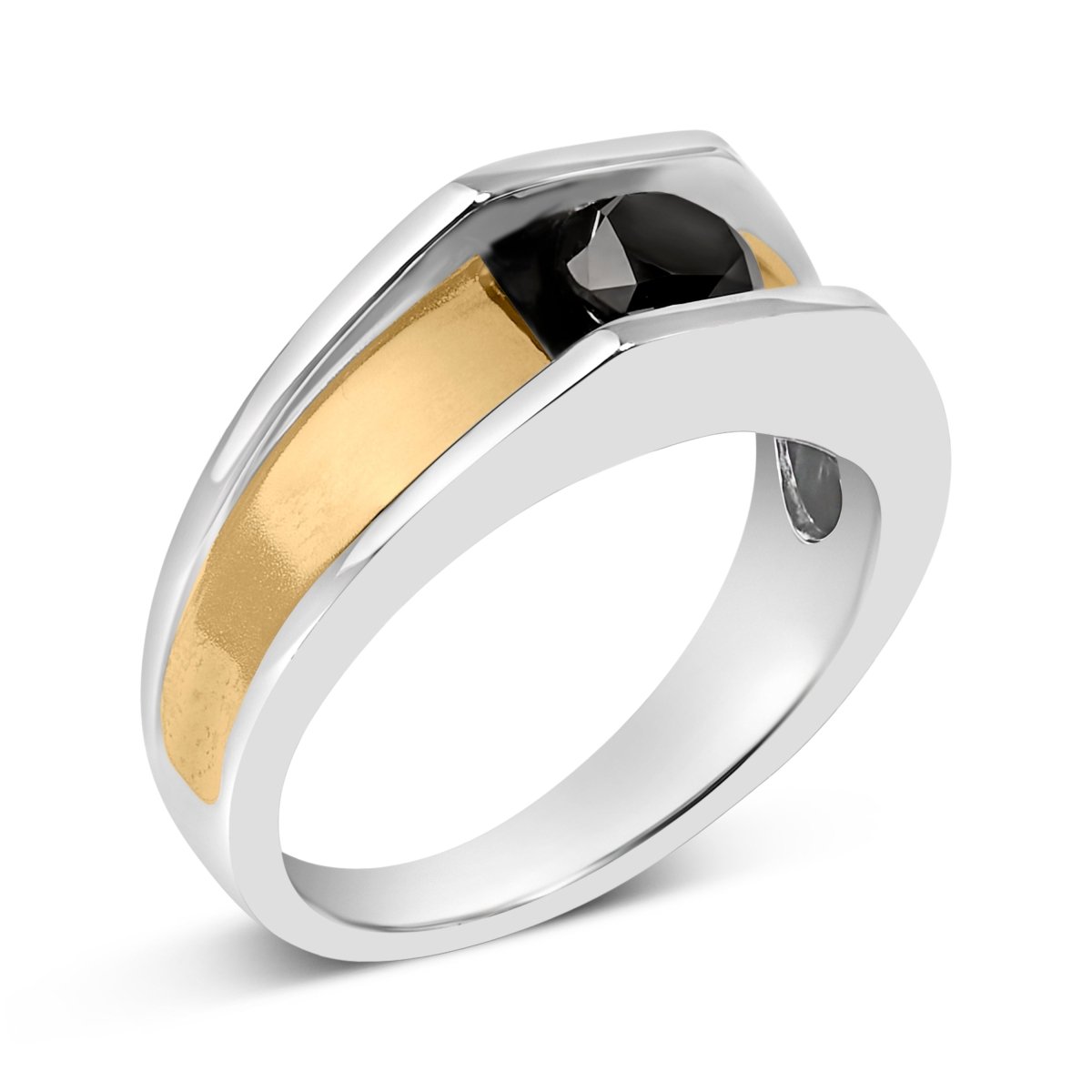 Men's 14K Yellow Gold Plated Sterling Silver 1.0 Cttw Round Black Diamond Band Ring - Rings - Custom Crafting Alliance, LLC