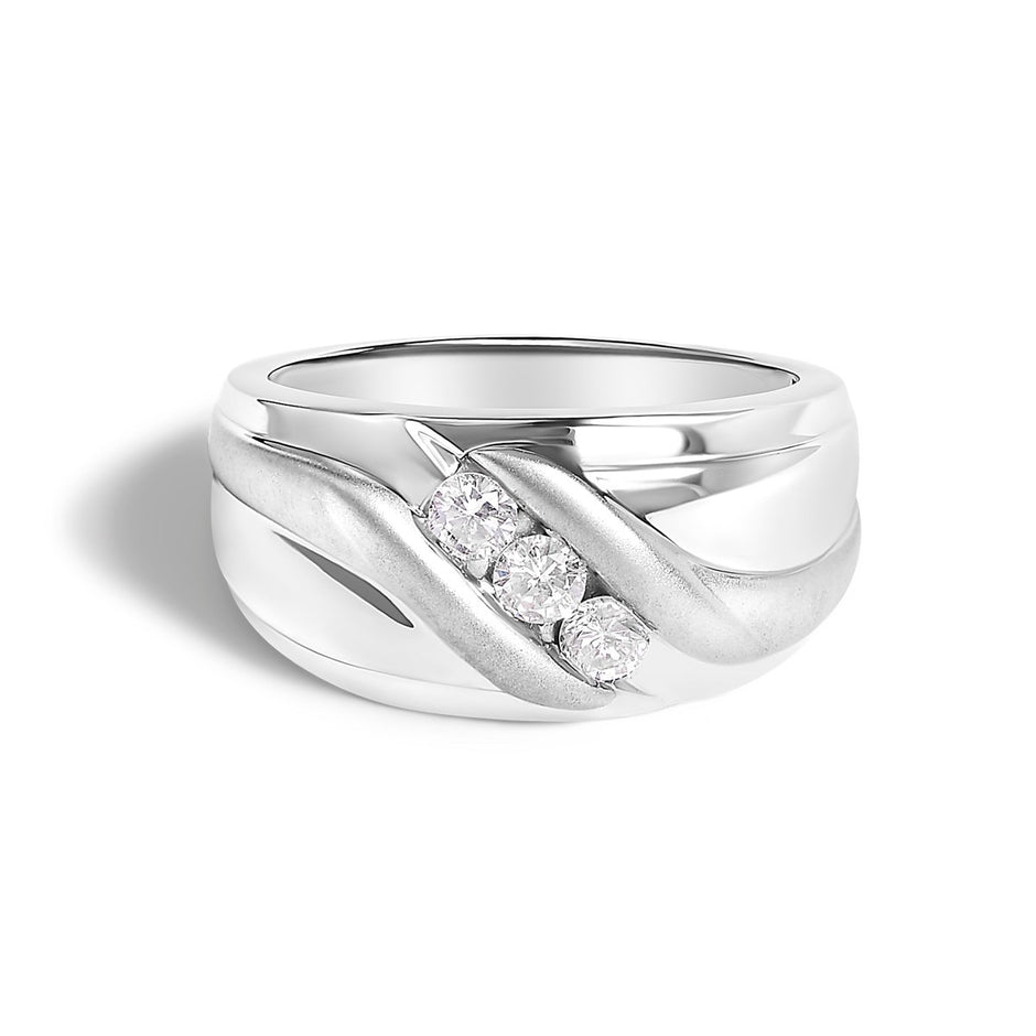 Men's .925 Sterling Silver 1/2 Cttw Diamond Channel Set 3-Stone Band Ring - Ring Size 10 - Rings - Custom Crafting Alliance, LLC