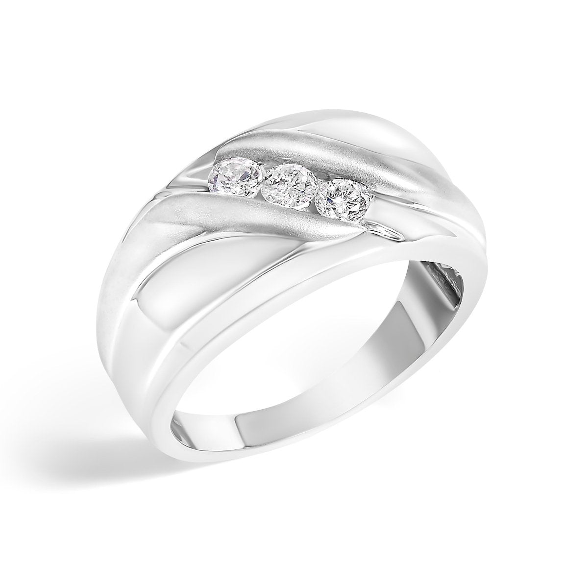 Men's .925 Sterling Silver 1/2 Cttw Diamond Channel Set 3-Stone Band Ring - Ring Size 10 - Rings - Custom Crafting Alliance, LLC