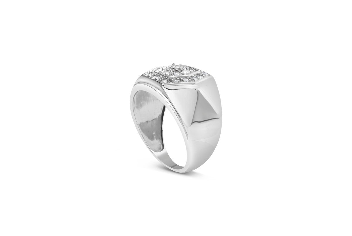 Men's .925 Sterling Silver 1/2 Cttw Multi-Diamond Hexagon Frame Ring (I-J Color, I3 Clarity) - Ring Size 10 - Rings - Custom Crafting Alliance, LLC