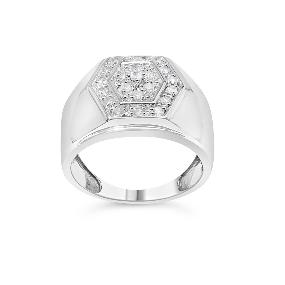 Men's .925 Sterling Silver 1/2 Cttw Multi-Diamond Hexagon Frame Ring (I-J Color, I3 Clarity) - Ring Size 10 - Rings - Custom Crafting Alliance, LLC