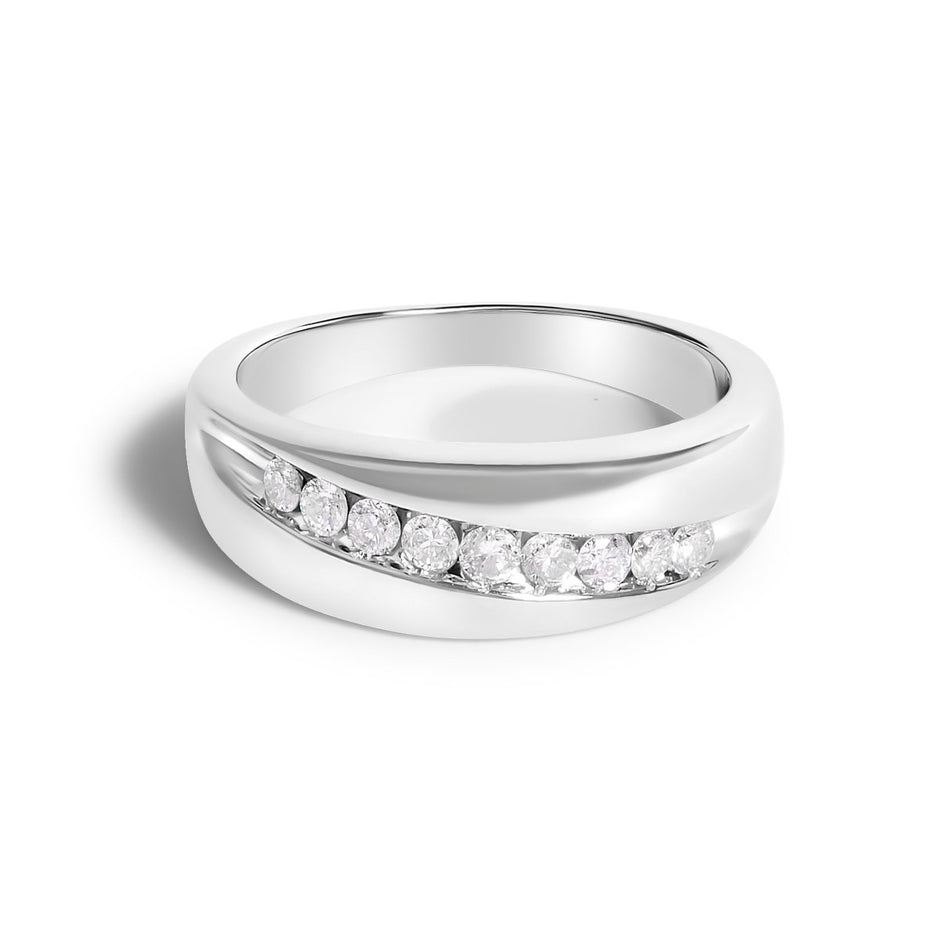 Men's.925 Sterling Silver 1/2 Cttw Diamond 9 Stone Band Ring - Size 10 - Rings - Custom Crafting Alliance, LLC