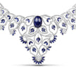 40.93 Carat Genuine Glass Filled Sapphire and White Diamond .925 Sterling Silver Necklace
