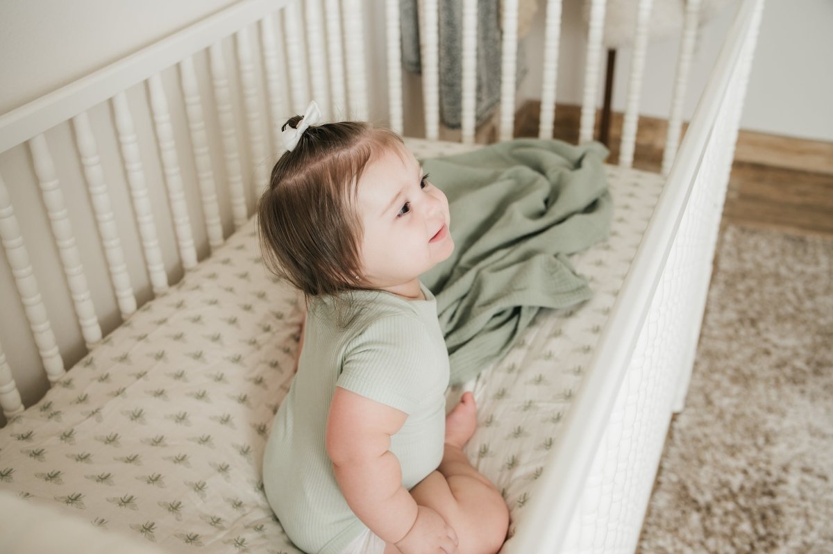 Organic Bamboo Blend Crib Sheet in Buzzy Bees - Crib Sheet - Custom Crafting Alliance, LLC