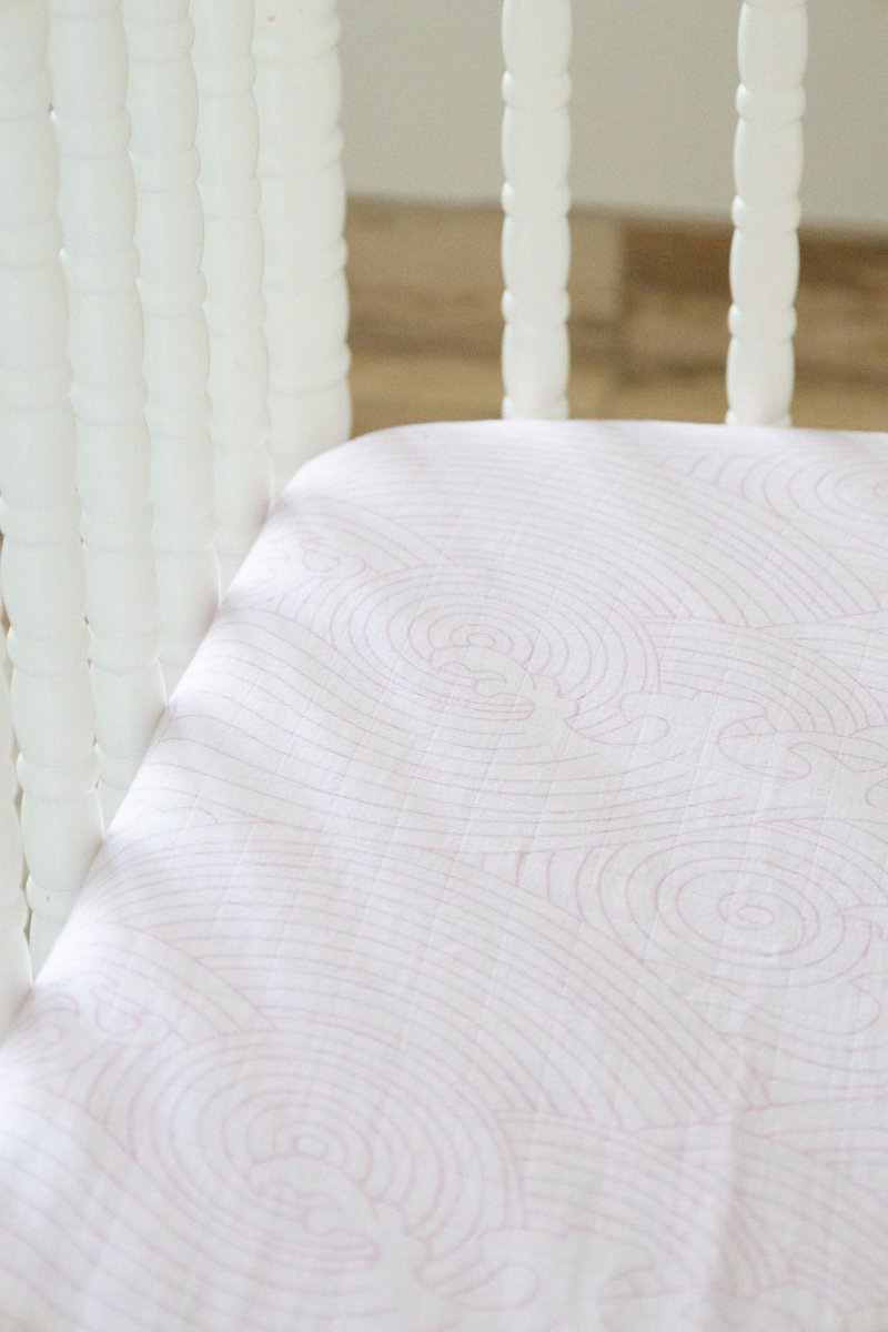 Organic Bamboo Cotton Blend Standard Crib Sheet in Pink Crashing Sea Waves - Crib Sheet - Custom Crafting Alliance, LLC