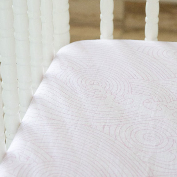 Organic Bamboo Cotton Blend Standard Crib Sheet in Pink Crashing Sea Waves - Crib Sheet - Custom Crafting Alliance, LLC
