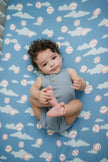 Organic Bamboo Cotton Muslin Crib Sheet in Baseballs in the Sky - Crib Sheet - Custom Crafting Alliance, LLC