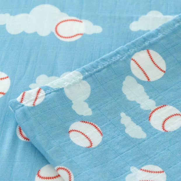 Organic Bamboo Cotton Muslin Crib Sheet in Baseballs in the Sky - Crib Sheet - Custom Crafting Alliance, LLC