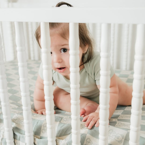 Organic Bamboo Cotton Muslin Crib Sheet in Checkered Bears - Crib Sheet - Custom Crafting Alliance, LLC