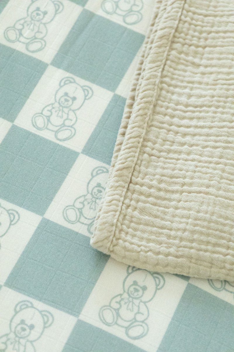 Organic Bamboo Cotton Muslin Crib Sheet in Checkered Bears - Crib Sheet - Custom Crafting Alliance, LLC