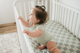 Organic Bamboo Cotton Muslin Crib Sheet in Checkered Bears - Crib Sheet - Custom Crafting Alliance, LLC