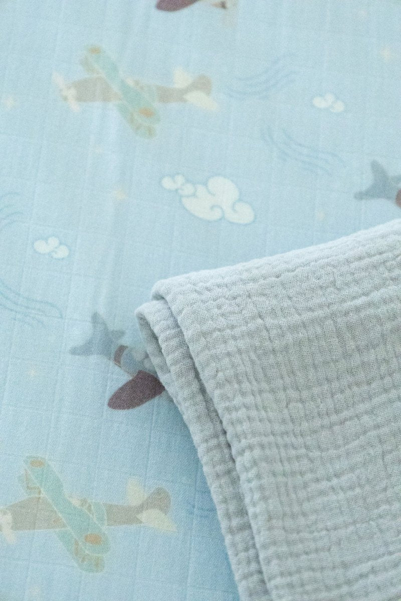 Organic Bamboo Cotton Muslin Crib Sheet in Dreamy Planes - Crib Sheet - Custom Crafting Alliance, LLC