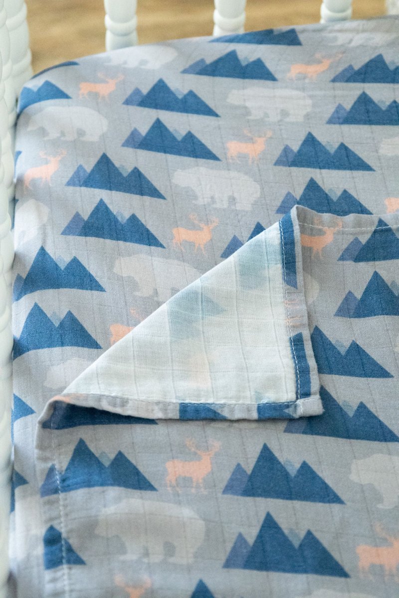 Organic Bamboo Cotton Muslin Crib Sheet in Rustic Retreat - Crib Sheet - Custom Crafting Alliance, LLC
