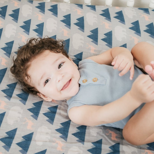 Organic Bamboo Cotton Muslin Crib Sheet in Rustic Retreat - Crib Sheet - Custom Crafting Alliance, LLC