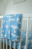 Organic Bamboo Cotton Muslin Swaddle Blanket in Baseballs in the Sky - Baby & Toddler Blankets - Custom Crafting Alliance, LLC