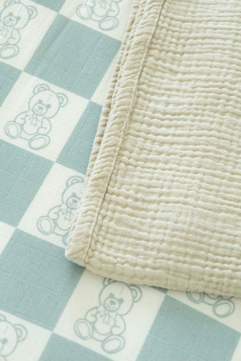 Organic Bamboo Cotton Muslin Swaddle Blanket in Checkered Bears - Baby & Toddler Blankets - Custom Crafting Alliance, LLC