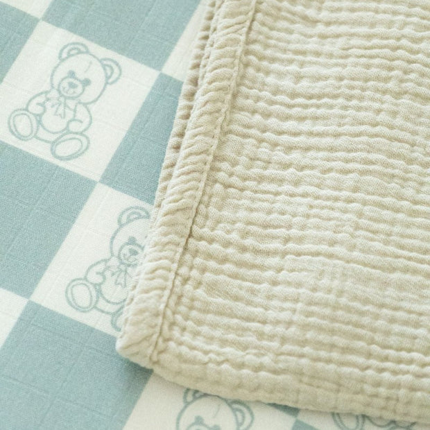 Organic Bamboo Cotton Muslin Swaddle Blanket in Checkered Bears - Baby & Toddler Blankets - Custom Crafting Alliance, LLC