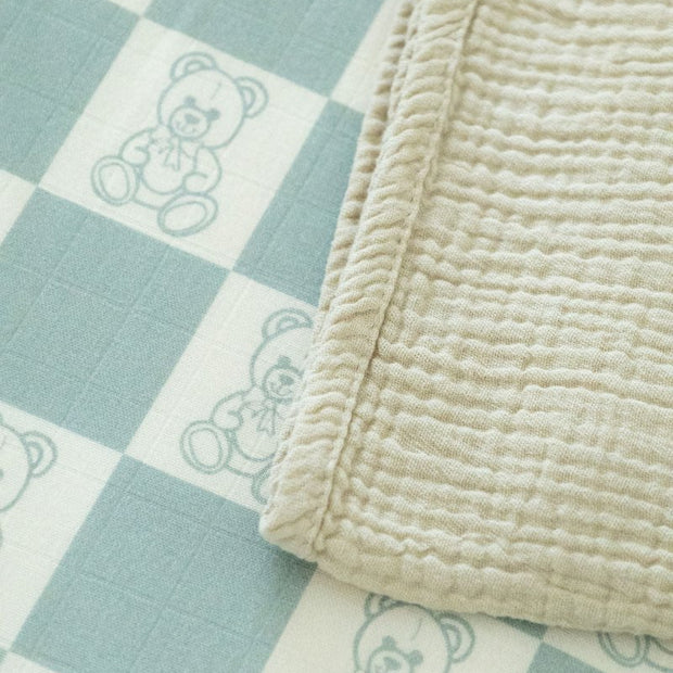 Organic Bamboo Cotton Muslin Swaddle Blanket in Checkered Bears - Baby & Toddler Blankets - Custom Crafting Alliance, LLC