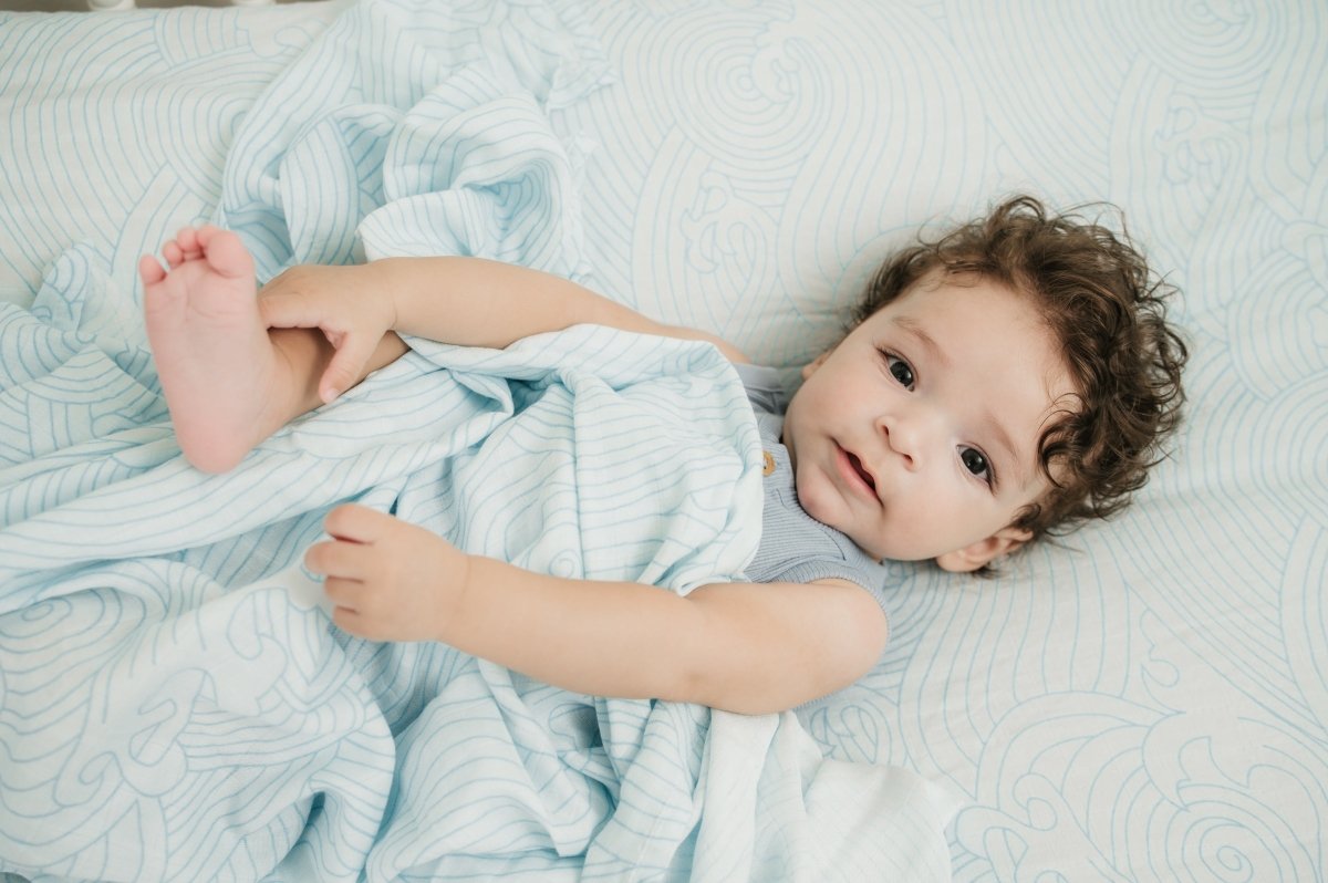 Organic Bamboo Cotton Muslin Swaddle Blanket in Crashing Sea Waves - Baby & Toddler Blankets - Custom Crafting Alliance, LLC