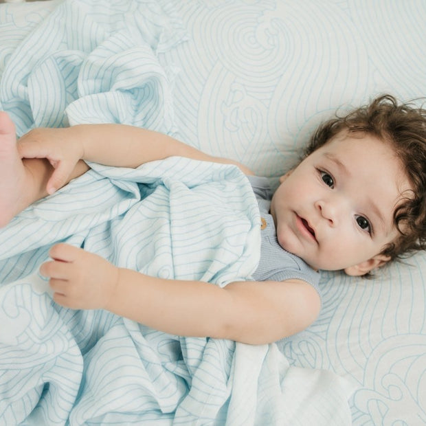 Organic Bamboo Cotton Muslin Swaddle Blanket in Crashing Sea Waves - Baby & Toddler Blankets - Custom Crafting Alliance, LLC