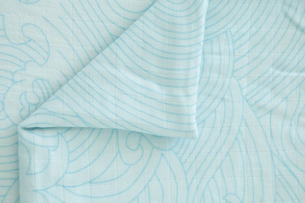 Organic Bamboo Cotton Muslin Swaddle Blanket in Crashing Sea Waves - Baby & Toddler Blankets - Custom Crafting Alliance, LLC