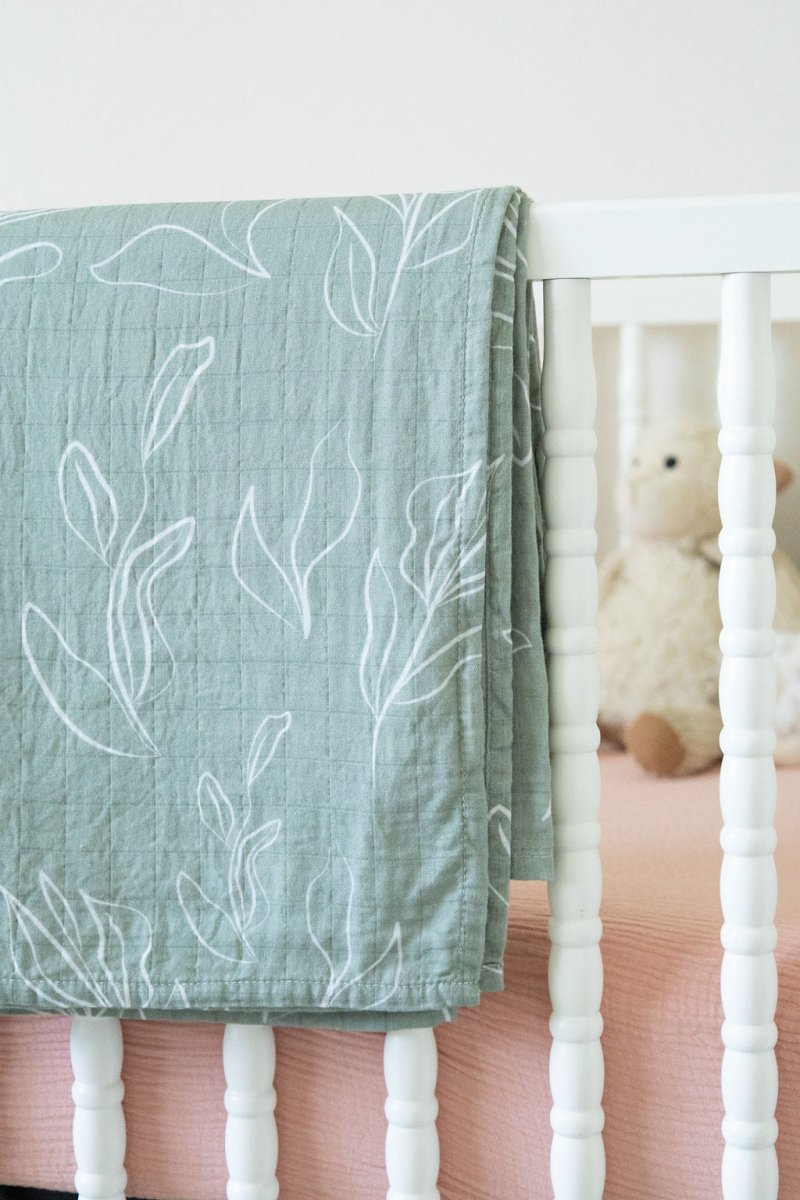 Organic Bamboo Cotton Muslin Swaddle Blanket in Natural Oasis Willow - Baby & Toddler Blankets - Custom Crafting Alliance, LLC