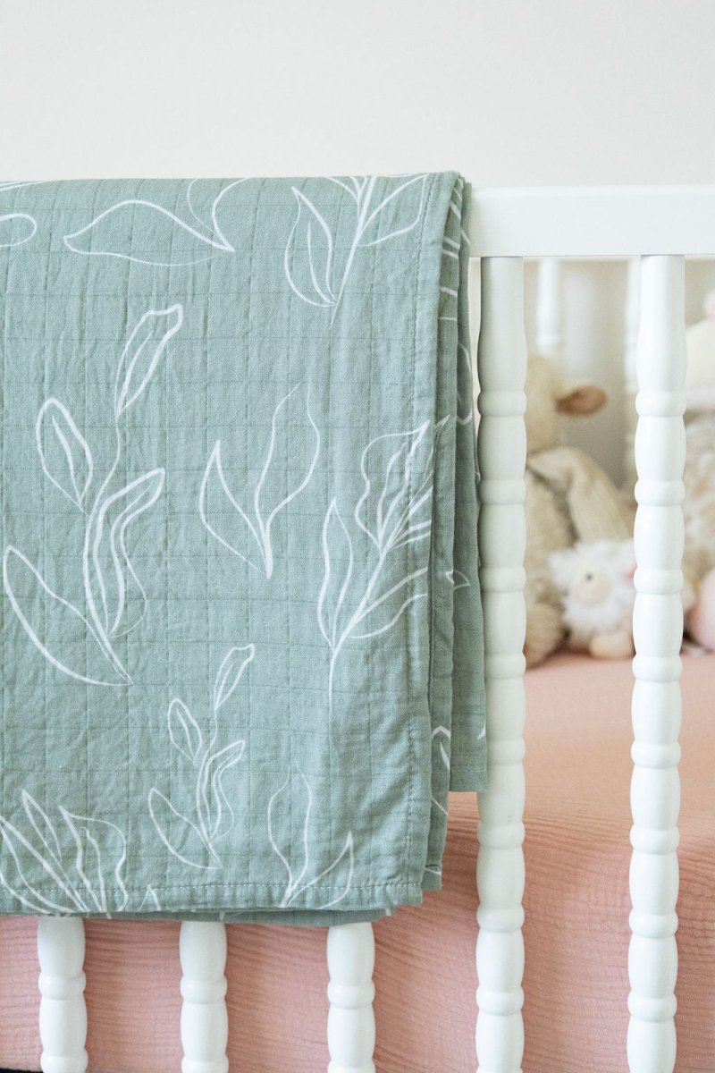 Organic Bamboo Cotton Muslin Swaddle Blanket in Natural Oasis Willow - Baby & Toddler Blankets - Custom Crafting Alliance, LLC