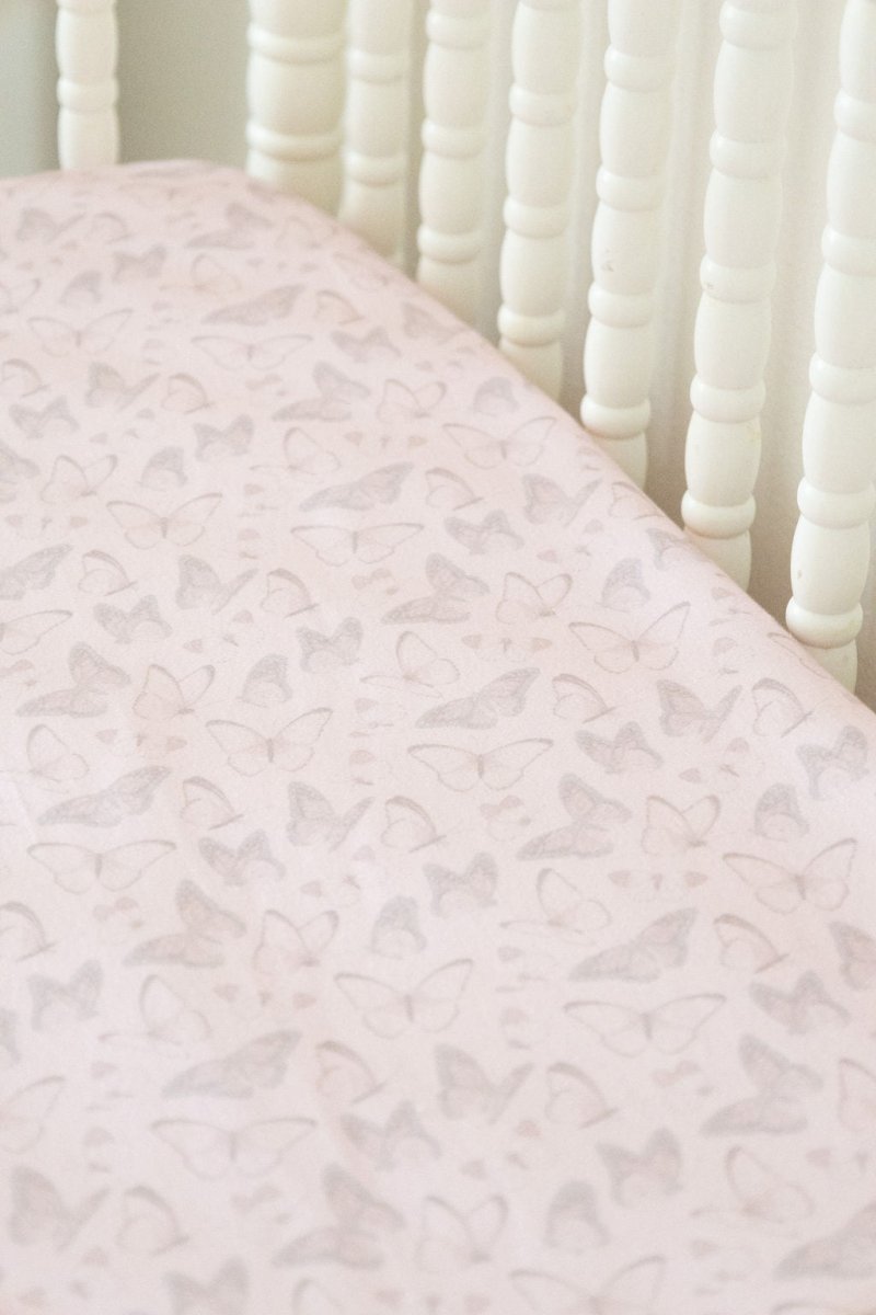 Organic Cotton Jersey Crib Sheet in Butterfly Dreamscape - Crib Sheet - Custom Crafting Alliance, LLC