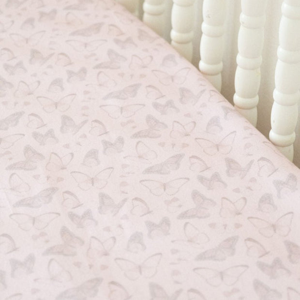 Organic Cotton Jersey Crib Sheet in Butterfly Dreamscape - Crib Sheet - Custom Crafting Alliance, LLC