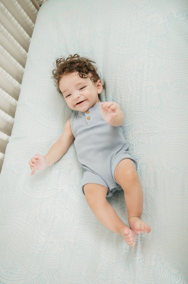 Organic Crashing Sea Waves Bamboo Cotton Blend Crib Sheet - Crib Sheet - Custom Crafting Alliance, LLC