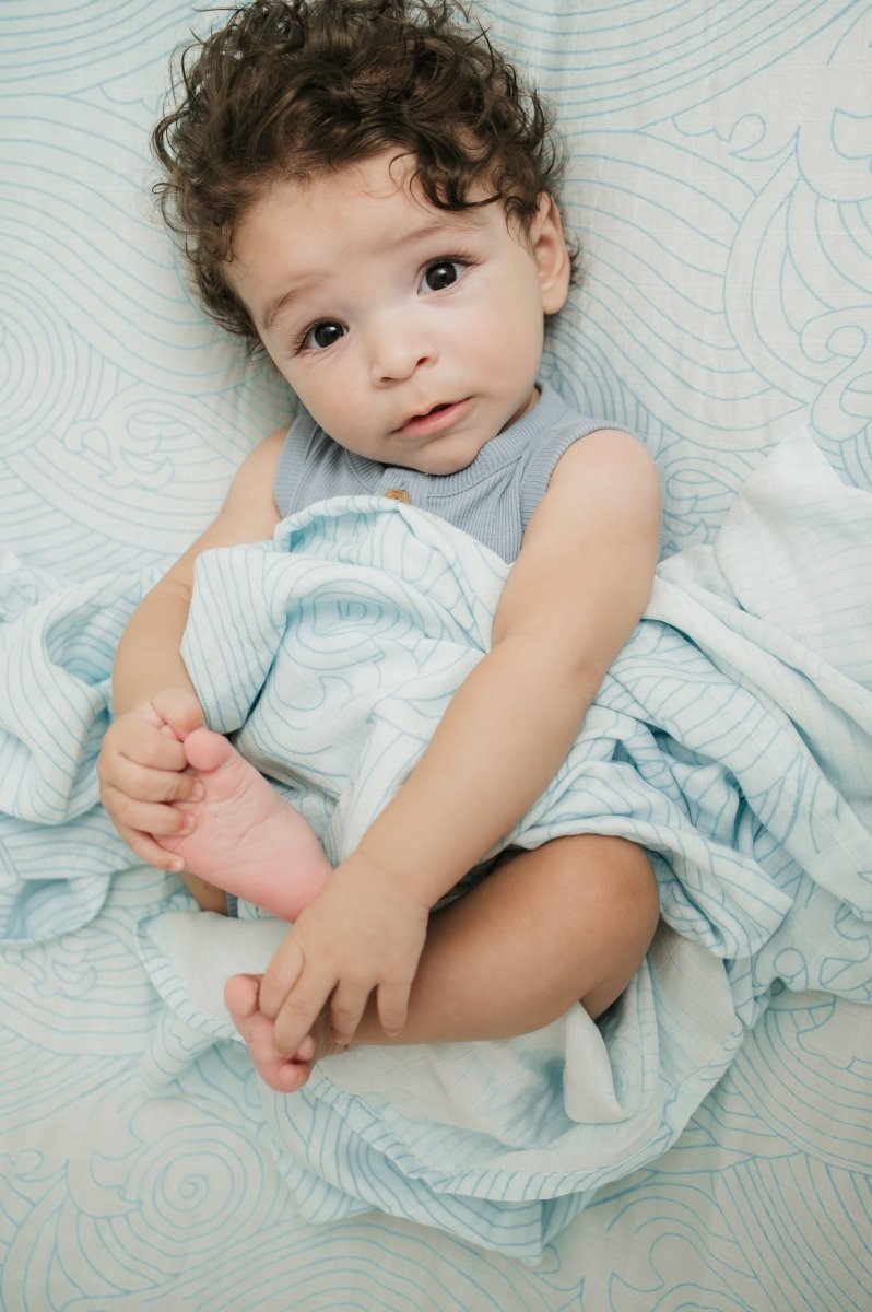 Organic Crashing Sea Waves Bamboo Cotton Blend Crib Sheet - Crib Sheet - Custom Crafting Alliance, LLC
