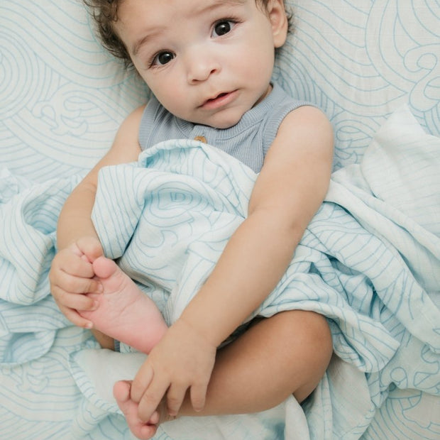 Organic Crashing Sea Waves Bamboo Cotton Blend Crib Sheet - Crib Sheet - Custom Crafting Alliance, LLC