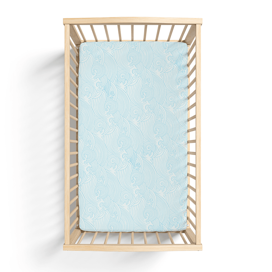 Organic Crashing Sea Waves Bamboo Cotton Blend Crib Sheet - Crib Sheet - Custom Crafting Alliance, LLC