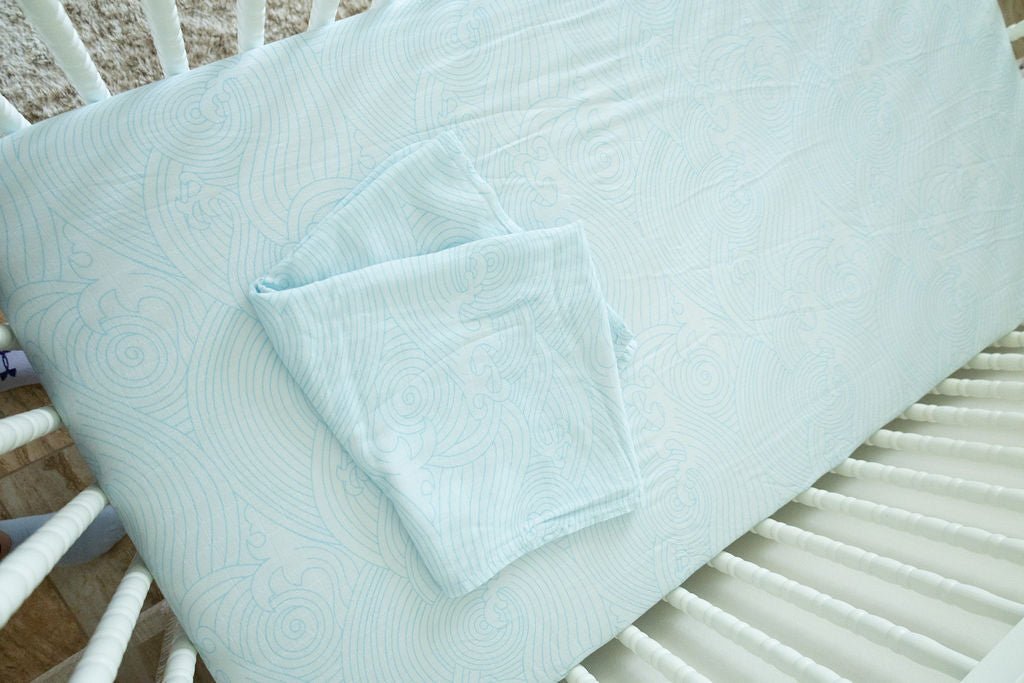 Organic Crashing Sea Waves Bamboo Cotton Blend Crib Sheet - Crib Sheet - Custom Crafting Alliance, LLC