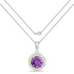 1.87 Carat Genuine Amethyst and White Diamond 14K Yellow Gold with .925 Sterling Silver Pendant