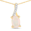 0.257 Carat Genuine Ethiopian Opal and White Diamond 10K Yellow Gold Pendant