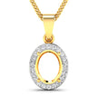 0.22 Carat Genuine White Diamond 14K Yellow Gold Semi Mount Pendant - holds 9x7mm Oval Gemstone