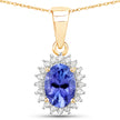 0.86 Carat Genuine Tanzanite and White Diamond 14K Yellow Gold Pendant