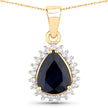 2.09 Carat Genuine Blue Sapphire and White Diamond 14K Yellow Gold Pendant