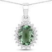 1.39 Carat Genuine Green Tourmaline and White Diamond 14K White Gold Pendant