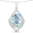3.82 Carat Genuine Aquamarine and White Diamond 14K White Gold Pendant