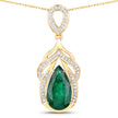 IGI Certified 4.33 Carat Genuine Zambian Emerald and White Diamond 14K Yellow Gold Pendant